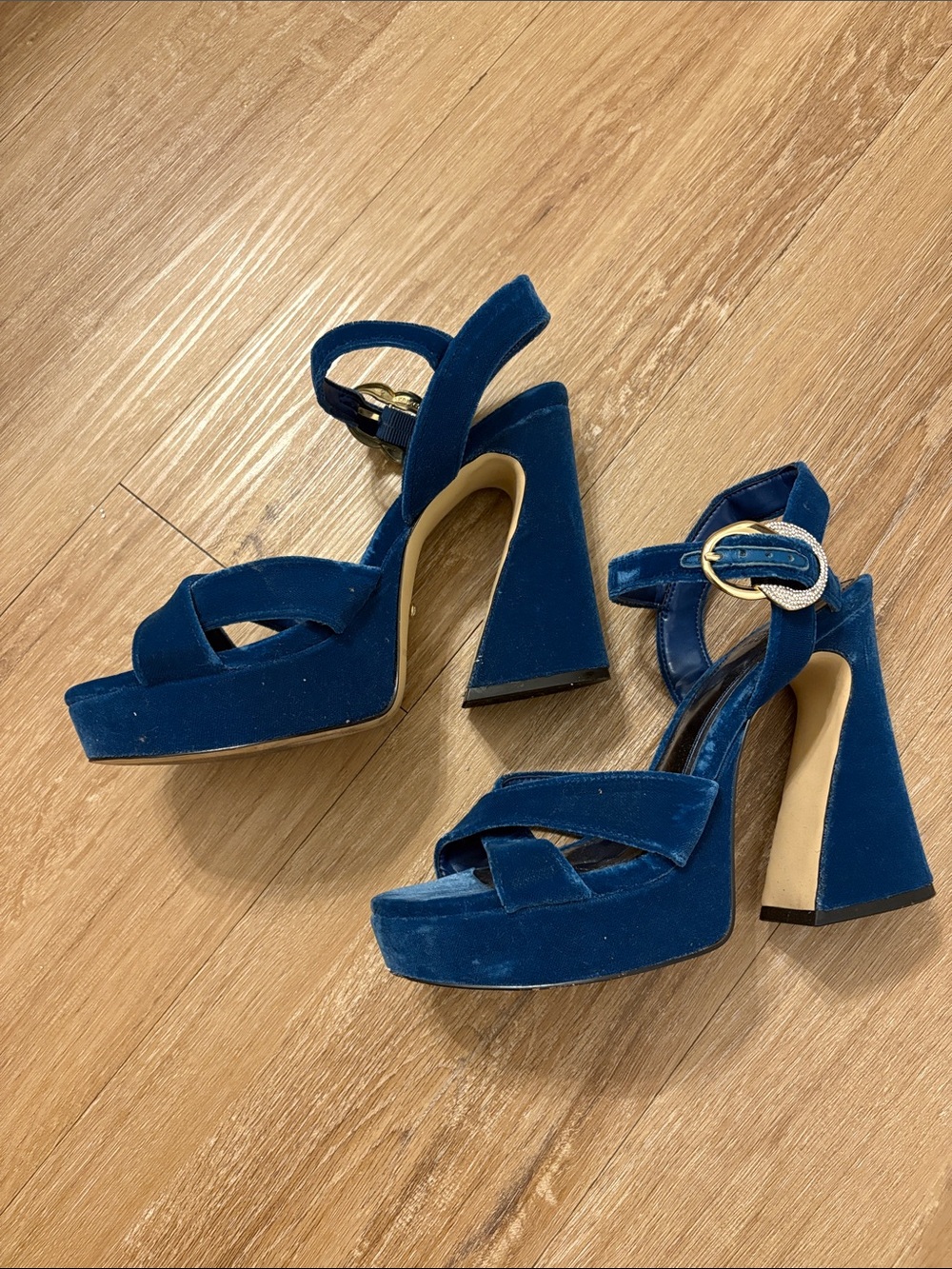 Vince Camuto Teal Velvet Crisscross Slingback Heels
